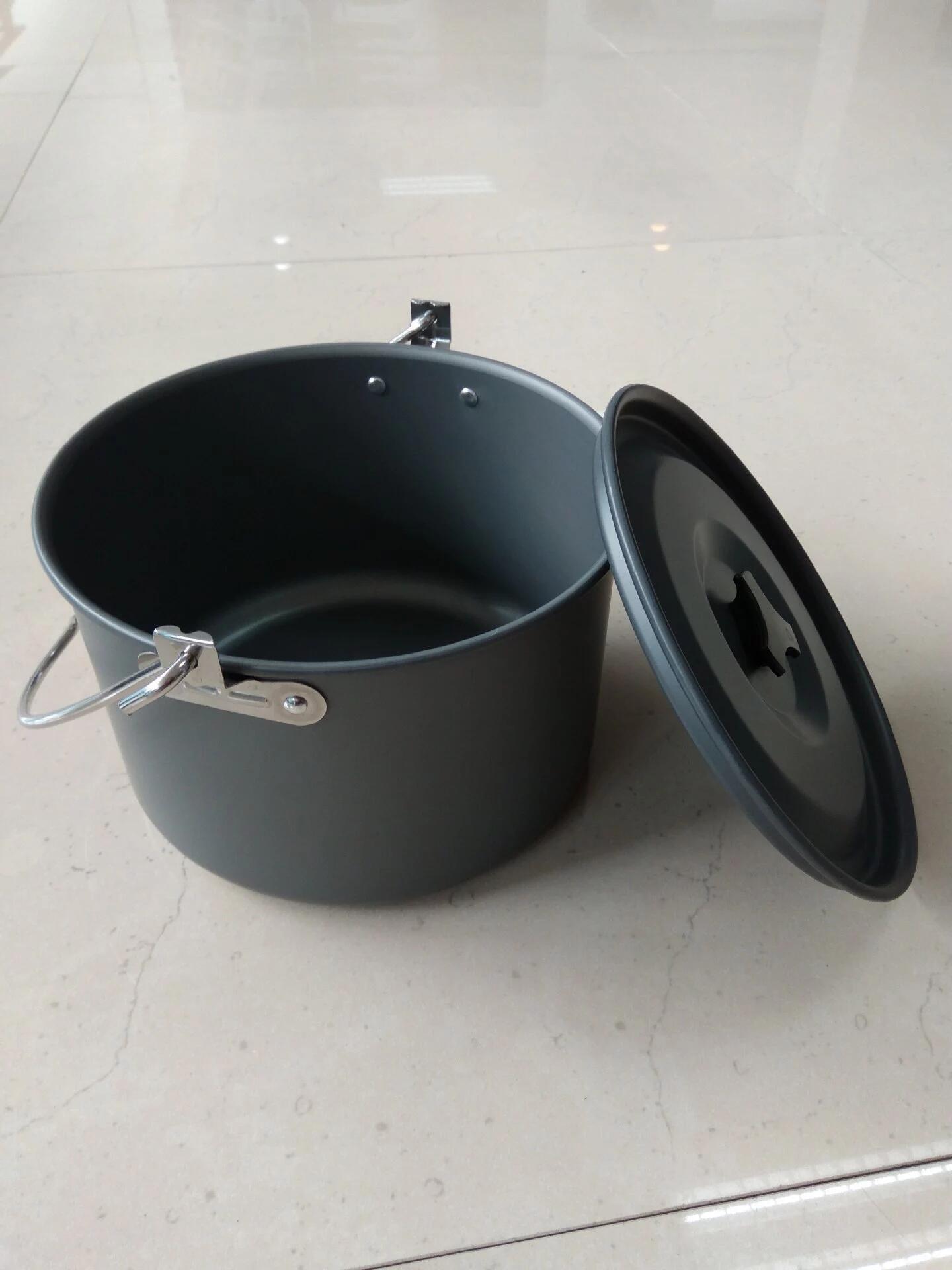 户外野餐单锅铝合金野营吊锅5-8人露营套锅氧化铝野炊炉具不粘锅