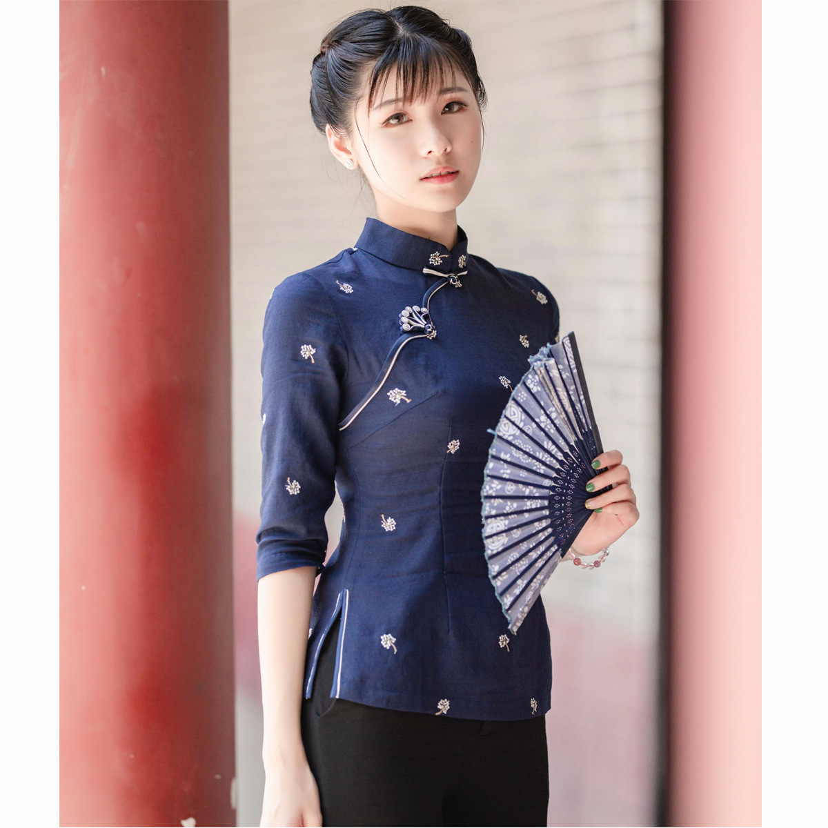 春夏旗袍上衣改良唐装女短款中国风中袖中式民国复古盘扣女装汉服