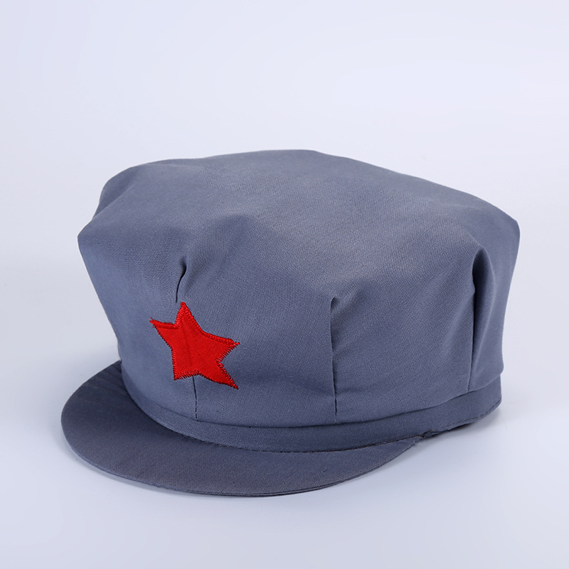 红军帽灰色八角帽复古五角星帽 八路军军帽新四军帽演出表演帽子