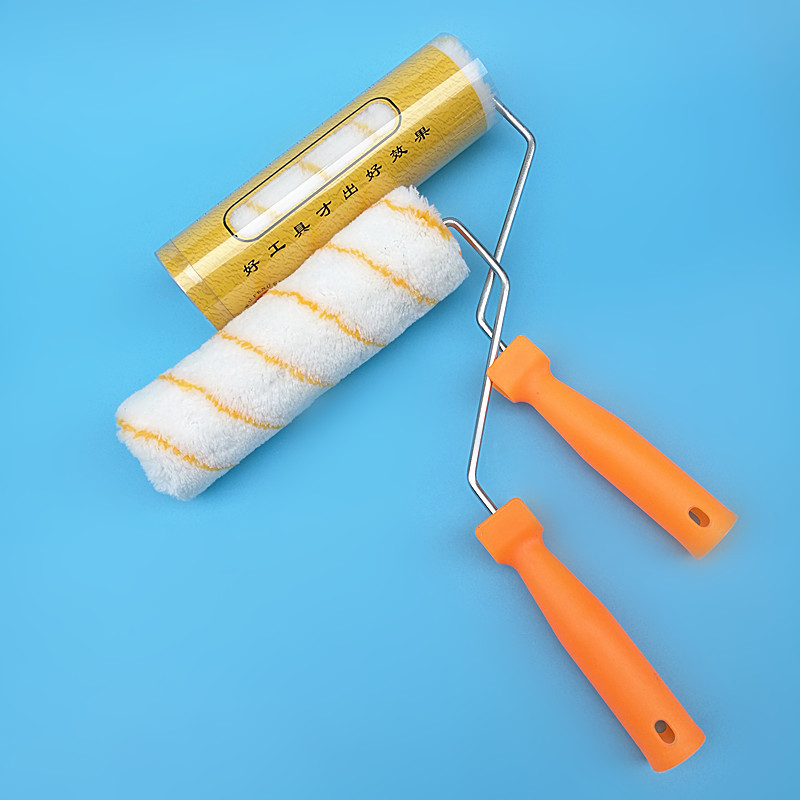9寸黄条纹纯棉滚筒刷热熔包头无死角滚筒涂料涂刷工具厂家直销