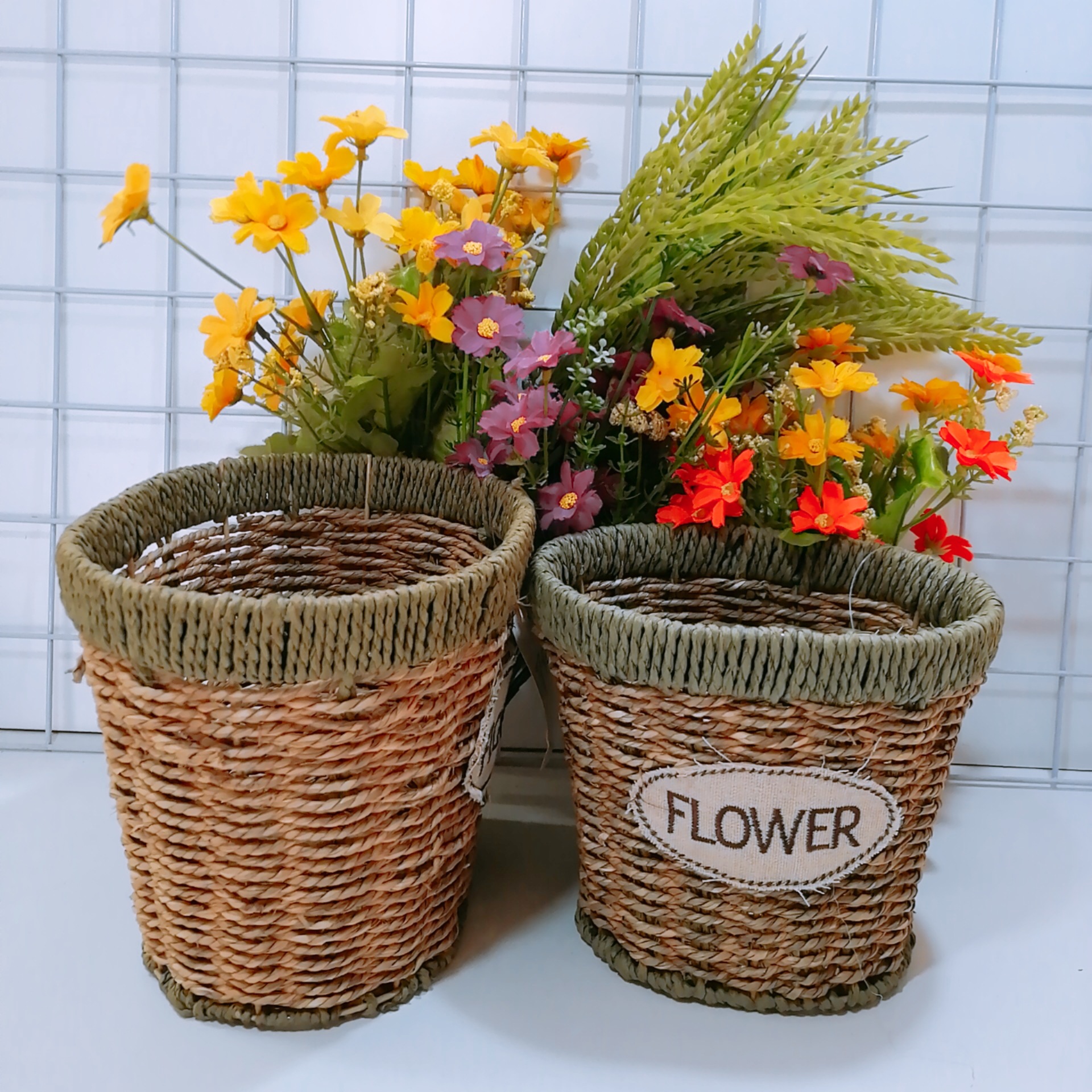 草编花篮仿真假花盆栽摆件餐桌客厅装饰品电视柜茶几梳妆台小摆设