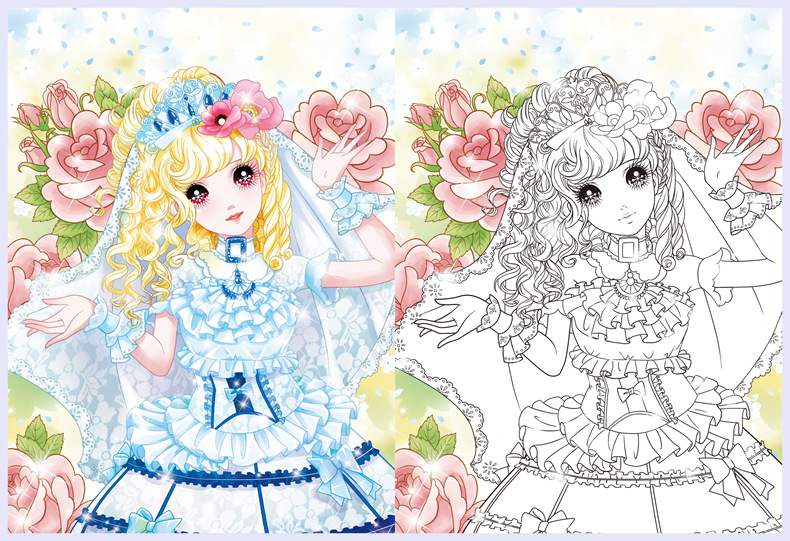 涂色画《公主炫彩涂色画梦幻精灵》小公主画画女孩公主画少女仙子