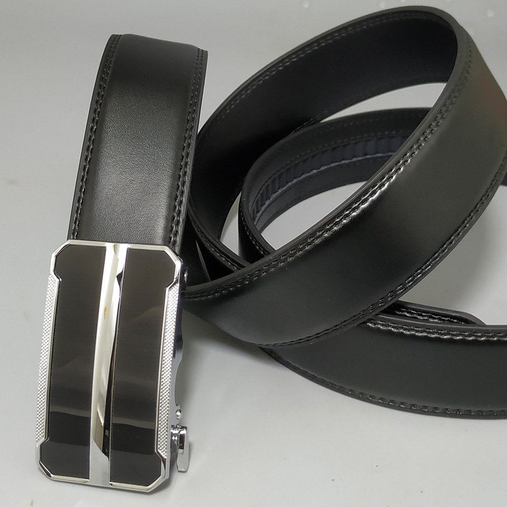 新款制式皮带男内穿式自动扣腰带青年商务简约3.5cm宽 真皮裤腰带