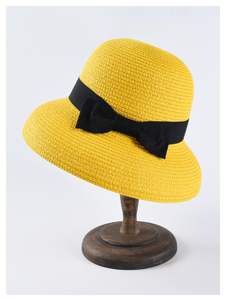 夏天帽子女2019时尚圆顶钟型草帽韩版纯色百搭出游沙滩帽子批发