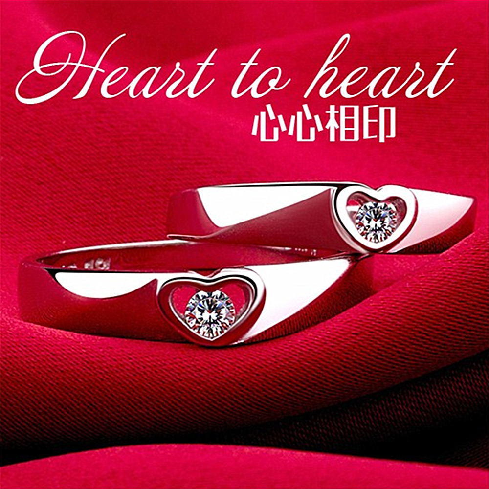 韩版新品心心相印爱心戒指情侣对戒银戒指爱心形男女简约活开口戒
