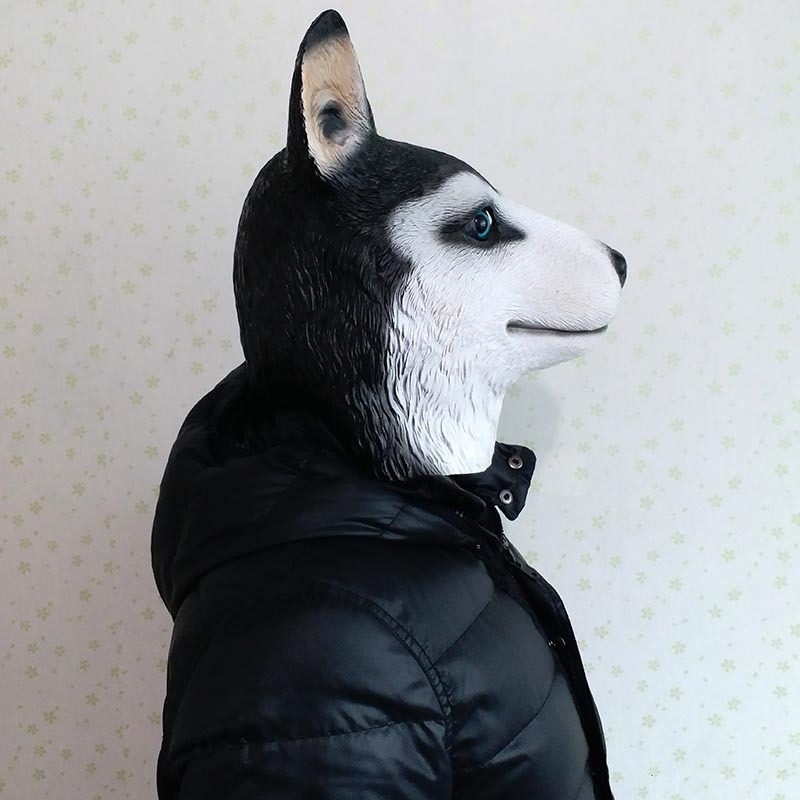 万圣节哈士奇动物头套乳胶面具搞笑狗头成人搞怪恐怖狗面具批发