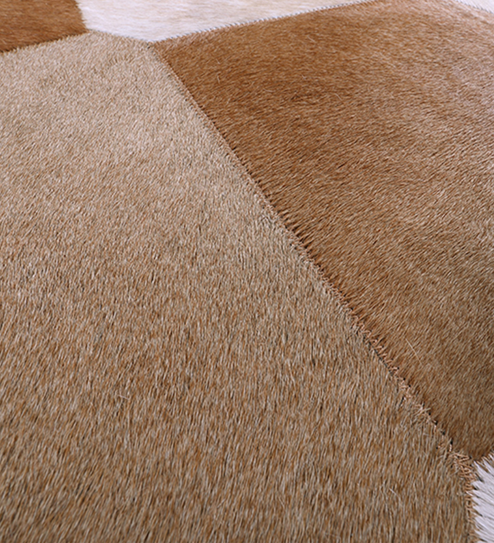 定制牛皮拼接地毯手工缝制客厅样板房真牛毛皮格子拼块不规则地毯