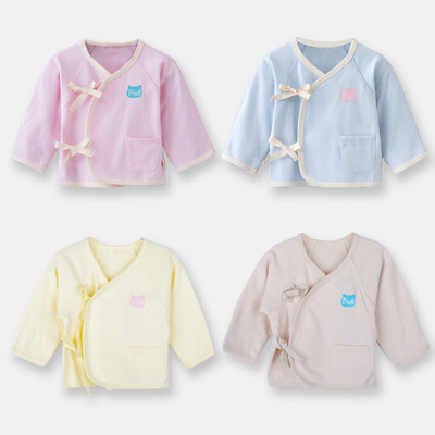 婴儿衣服满月宝宝和尚服上衣新生儿全精梳纯棉蝴蝶衣内衣拼色纯色