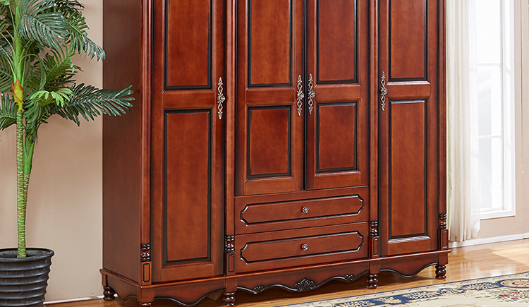 美式实木衣柜四门对开门橱柜大衣柜卧室家具美式乡村储存柜185米