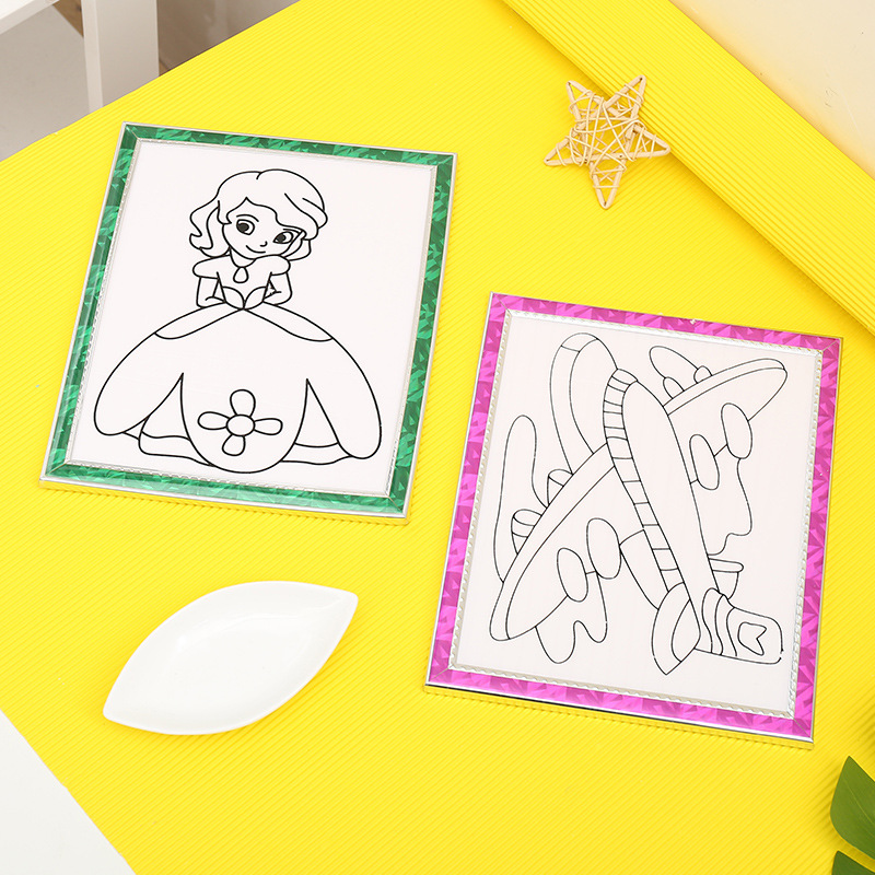 批发20*24小号金粉画卡通图画diy益智图画儿童植绒填色画kt板单卡