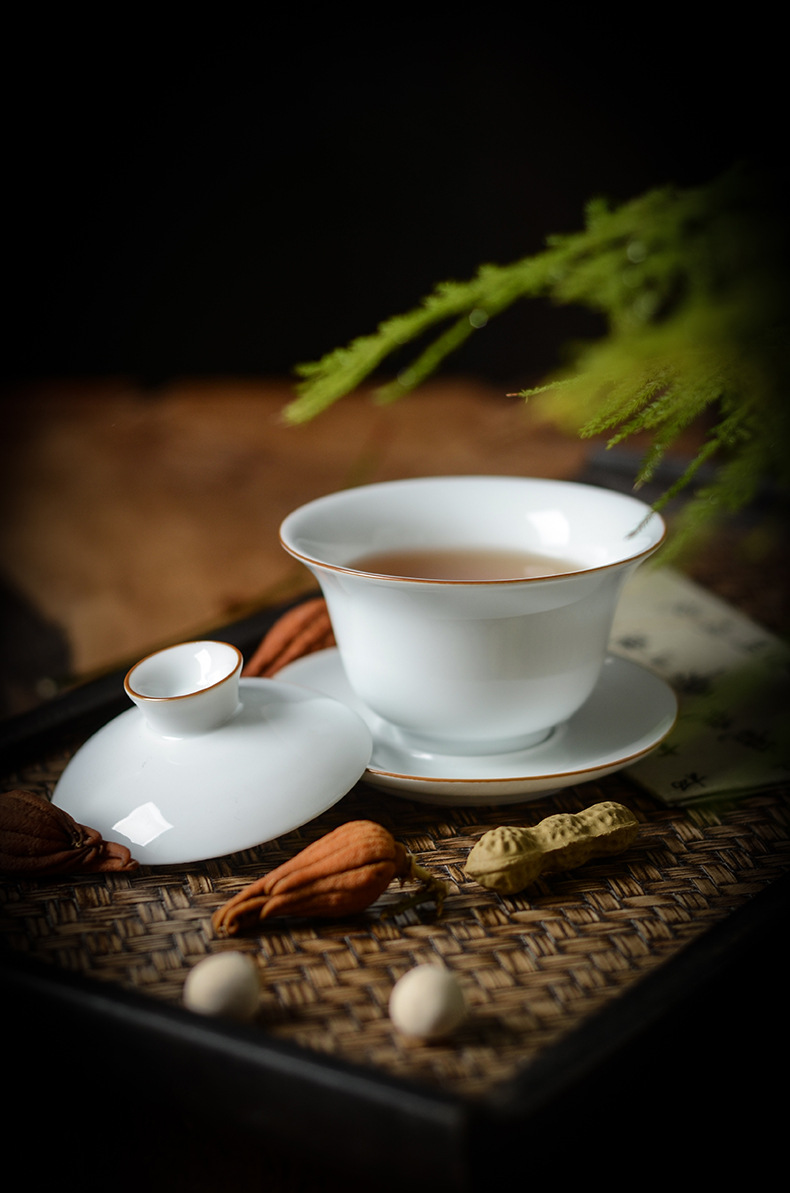 景德镇三才盖碗茶杯茶具景德镇白瓷手工甜白薄胎陶瓷功夫茶碗套装