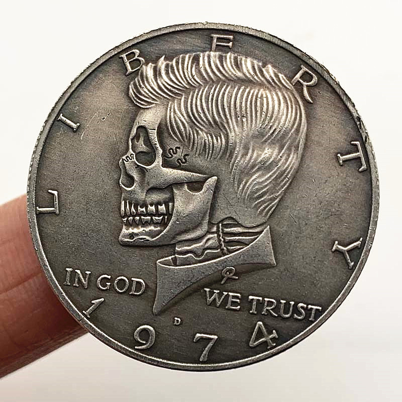 魔术怪盗基德抖音同款30mm仿古铜旧银纪念币 浮雕手指币骷髅硬币