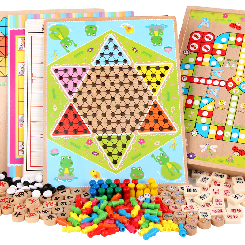 跳棋 飞行棋五子棋斗兽棋桌面游戏多功能成人棋儿童益智木制玩具