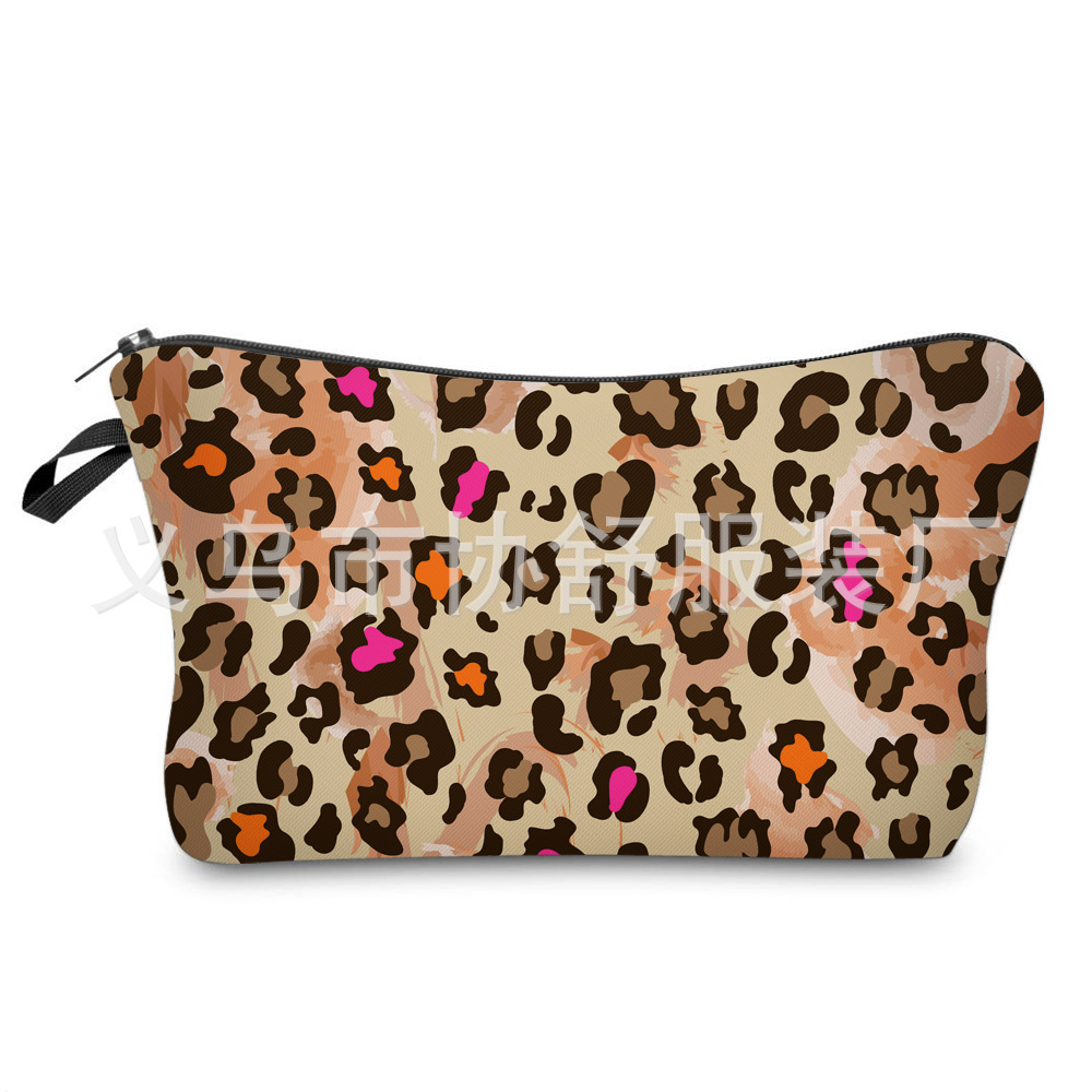 Collection Amazon HD Hot Sale Leopard Print Digital Printing Cosmetic Bag European and American Ladies Storage Wash Clutch