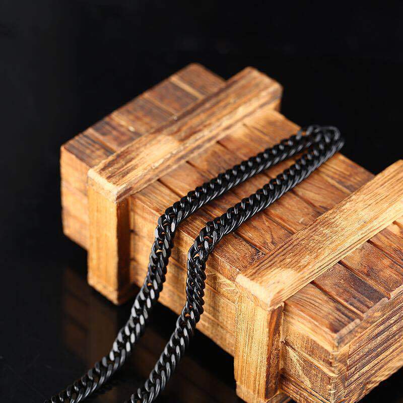 wish亚马逊热卖 欧美饰品双层黑金项链男款 跨境爆款6mm侧身项链