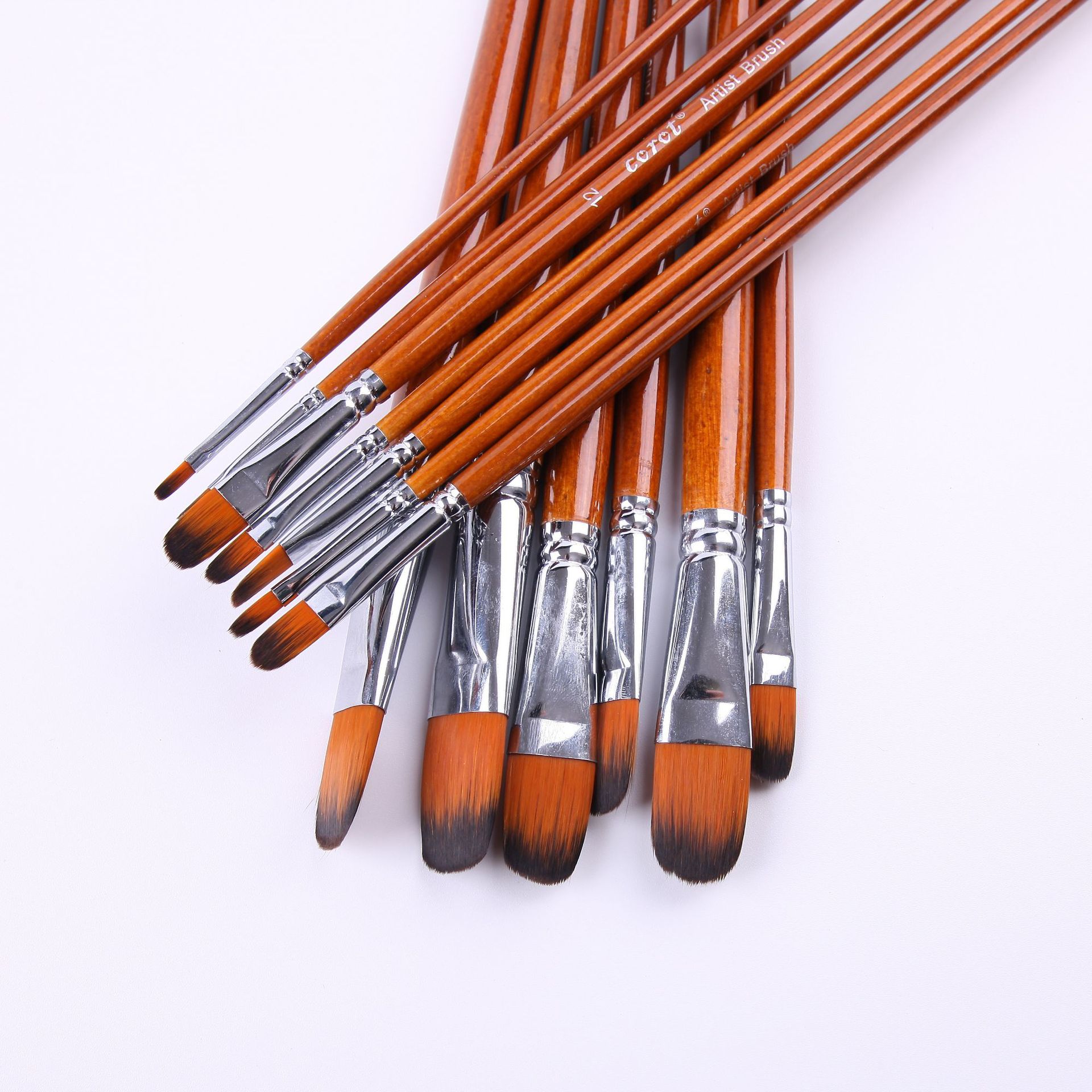 12支油画笔 绘画套装指甲圆木杆数字水彩笔水粉笔画笔