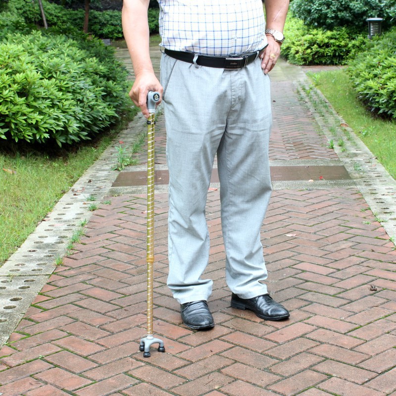 带灯小三脚拐棍手杖老人拐杖防滑三脚拐杖老年人拐杖登山杖伸缩
