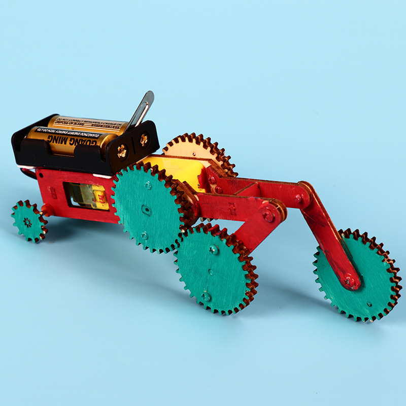 stem套装材料 diy手工制作齿轮往返电动小车变型木质拼装益智玩具