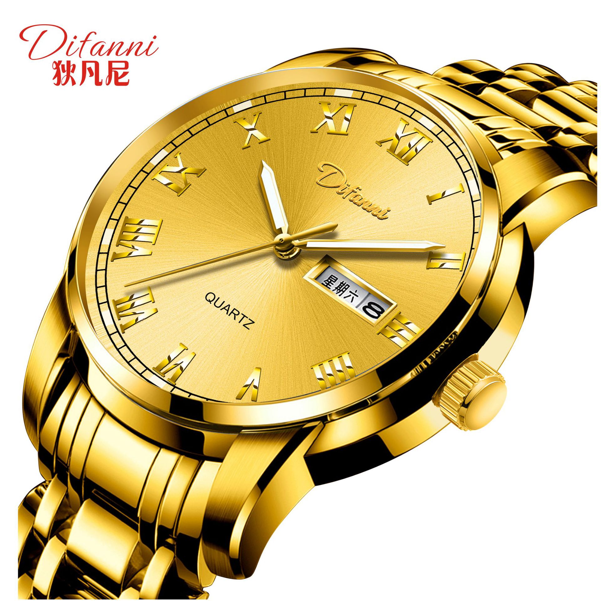 狄凡尼全自动非机械表瑞士双日历男士手表时尚潮流一件代发男表