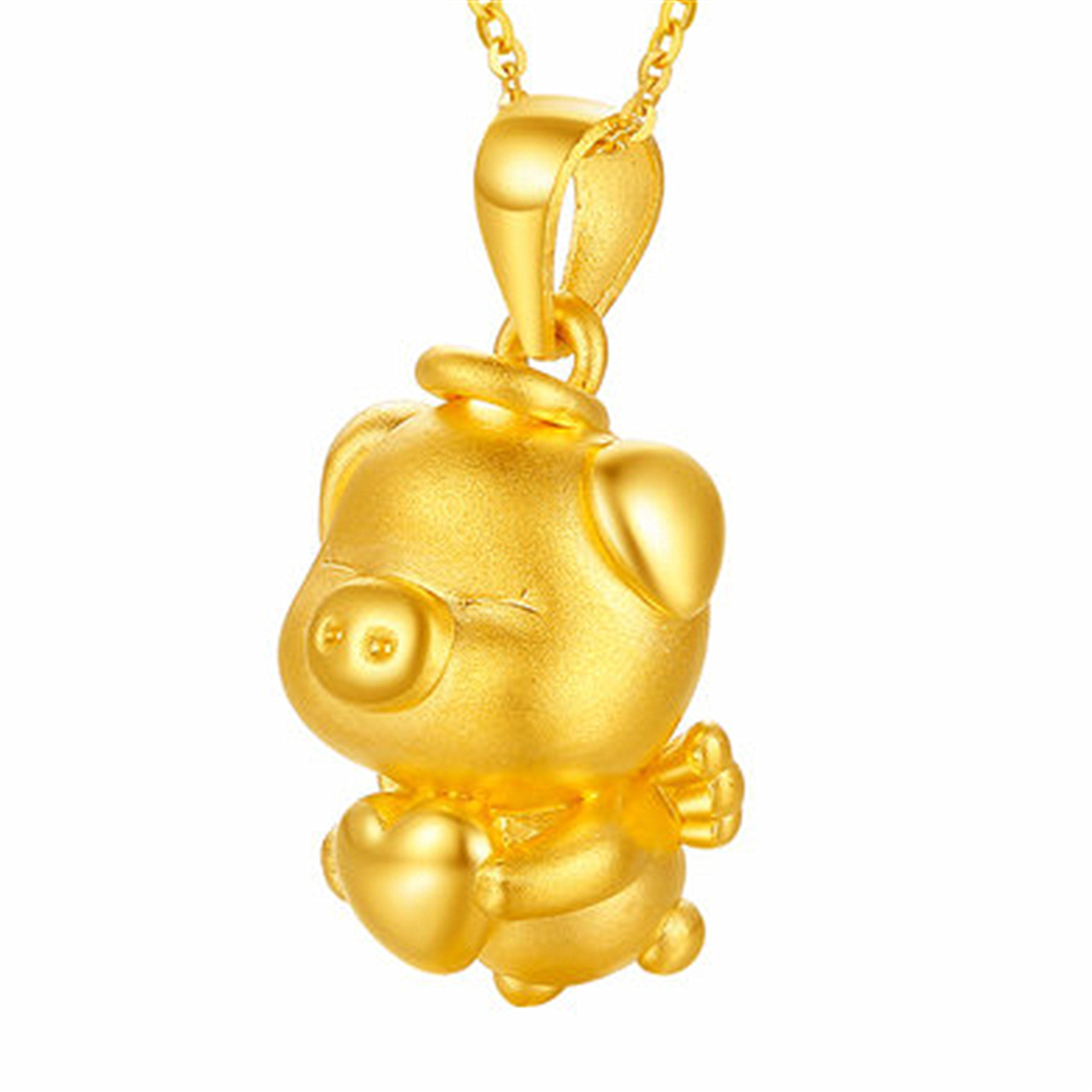 2019年猪年吊坠 镀3d硬金爱心天使金猪吊坠生肖小猪女宝宝款萌宠