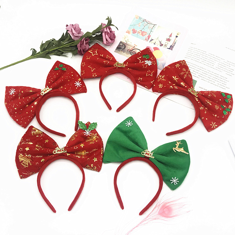 New Christmas Big Bowknot Hair Bands Flannel Belt Elk Christmas Headband Hair Accessory Holiday Hair Bands Wholesale