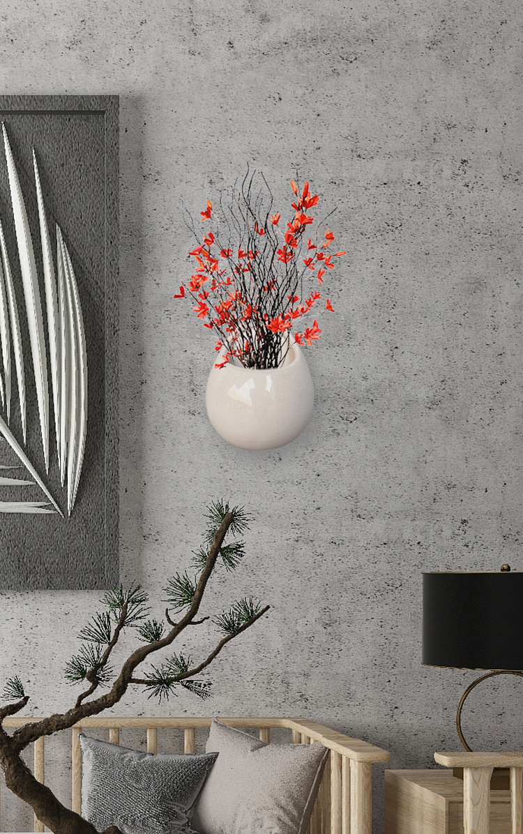 厂家直销现代家居壁挂陶瓷花瓶裂纹釉家庭软装挂件陶瓷工艺品壁篮