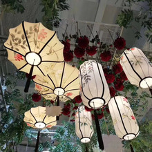 新中式布艺灯笼手绘画中国风空中吊顶装饰创意仿古典艺术婚庆吊灯