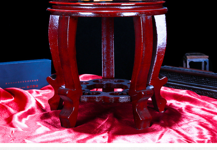 花盆花瓶底座托架实木圆形盆栽奇石头酒坛摆件鱼缸架高底座木托