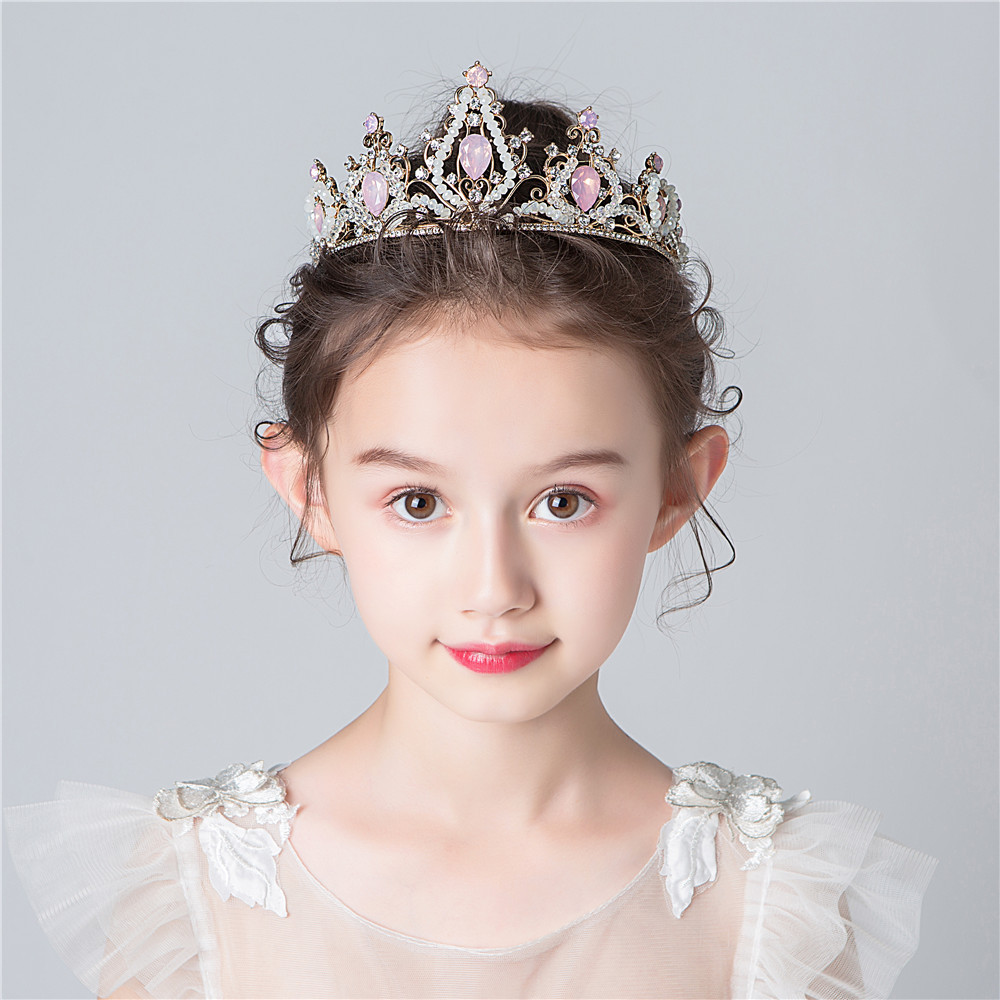 儿童皇冠头饰公主女童王冠水晶大发箍走秀演出皇冠小朋友生日发饰