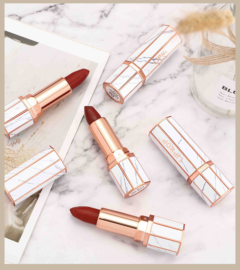 liphop大理石丝绒亲肤唇膏保湿烂番茄丝绒哑光红棕色唇膏