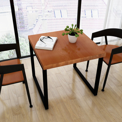 美式咖啡厅实木铁艺小方桌 奶茶店酒吧单人复古餐桌椅小吃店桌椅