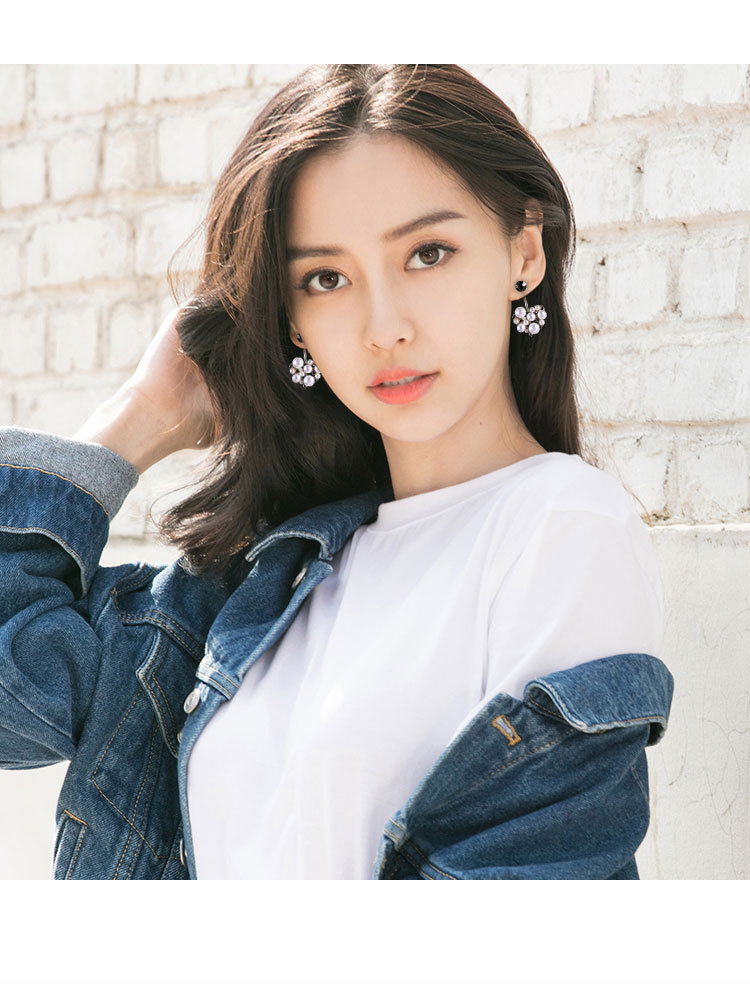 925银针韩国百搭一款两戴后挂式珍珠耳钉个性气质冷淡风心形耳环