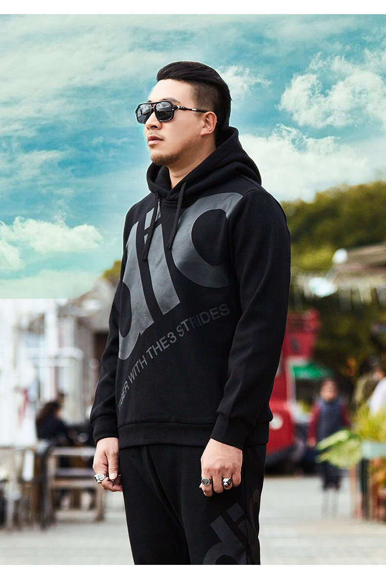 男士春装新款大码时尚潮人上衣宽松休闲加肥加大胖子肥佬连帽卫衣