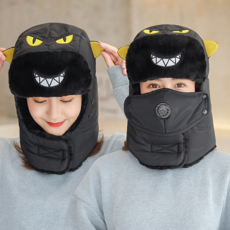 新款雷锋帽冬季男女士保暖骑车防风帽东北护耳护脖帽子可爱卡通帽