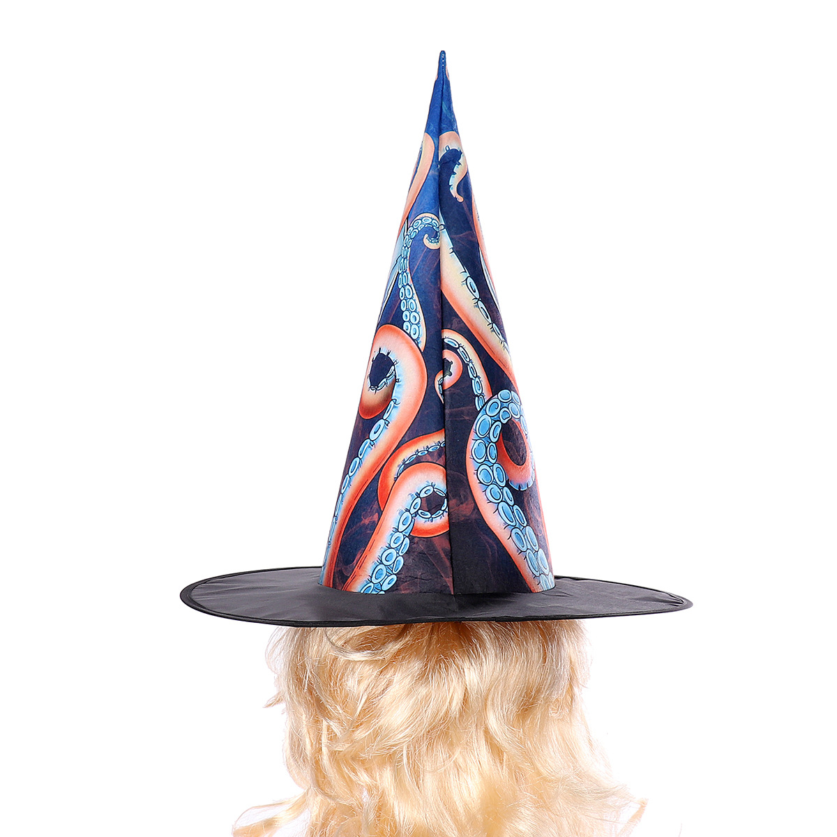 外贸跨境货源万圣节服饰道具派对成人数码印花章鱼骷髅圆锥巫婆帽