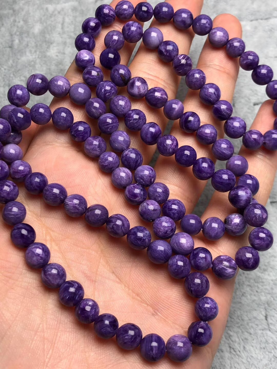 天然紫龙晶108佛珠 尺寸约6.5mm 纹路清晰漂亮,颜色紫,油亮干净