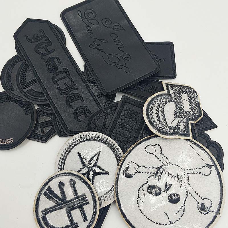 黑色pu皮革刺绣贴补丁贴羽绒服牛仔衣服裤子修补贴带背胶熨烫布贴