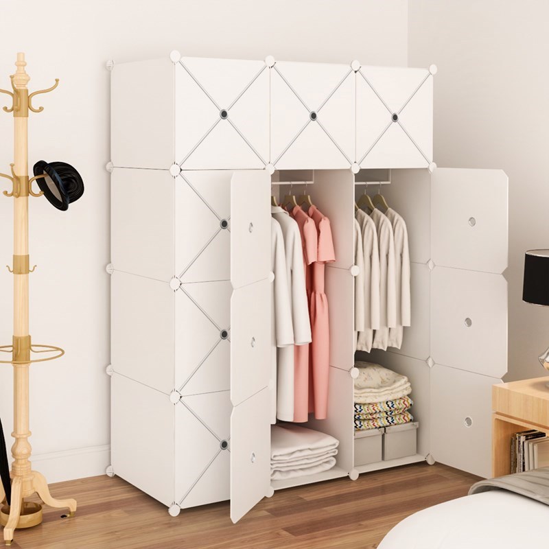 方格铁架家用布衣柜组装塑胶衣柜成人收纳柜加厚 塑料出租房拼装