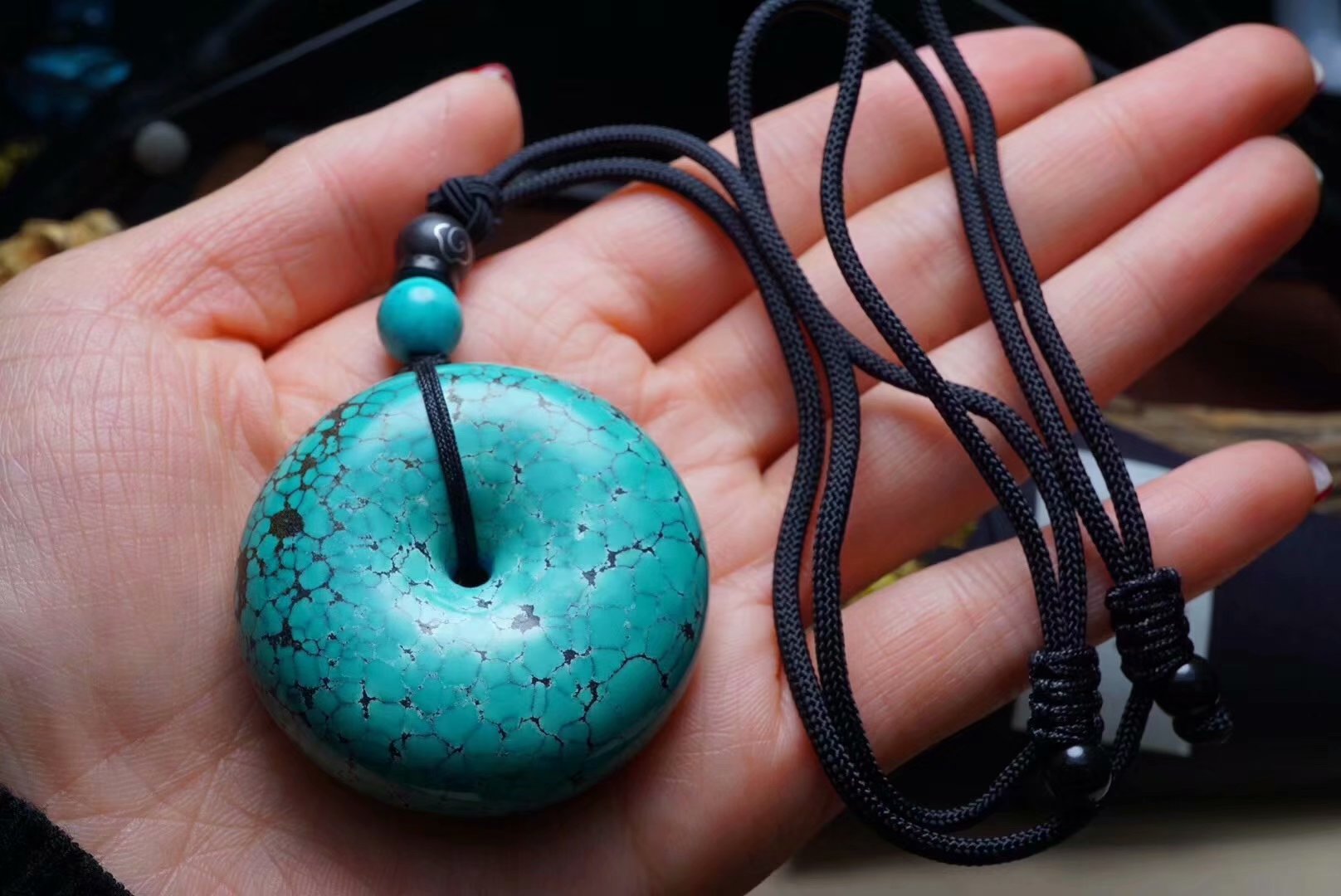 如心珠宝精品绿松石吊坠原矿高瓷绿花花平安扣项链 湖北一手货源