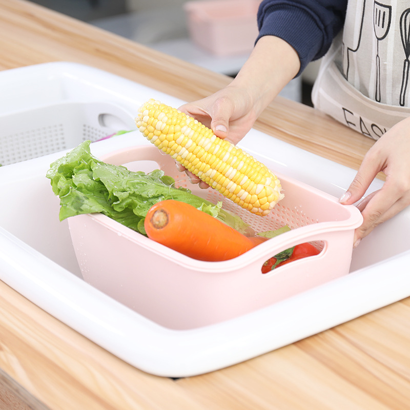 Yashida Fruit and Vegetable Storage Box Large Capacity Refrigerator Food Crisper Kitchen Drain Basket Plastic Washing Basin Large