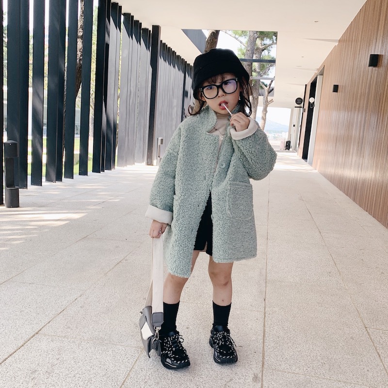 聪小妹秋冬儿童羊毛卷外套中长款女童韩版毛毛外套加厚长袖上衣潮