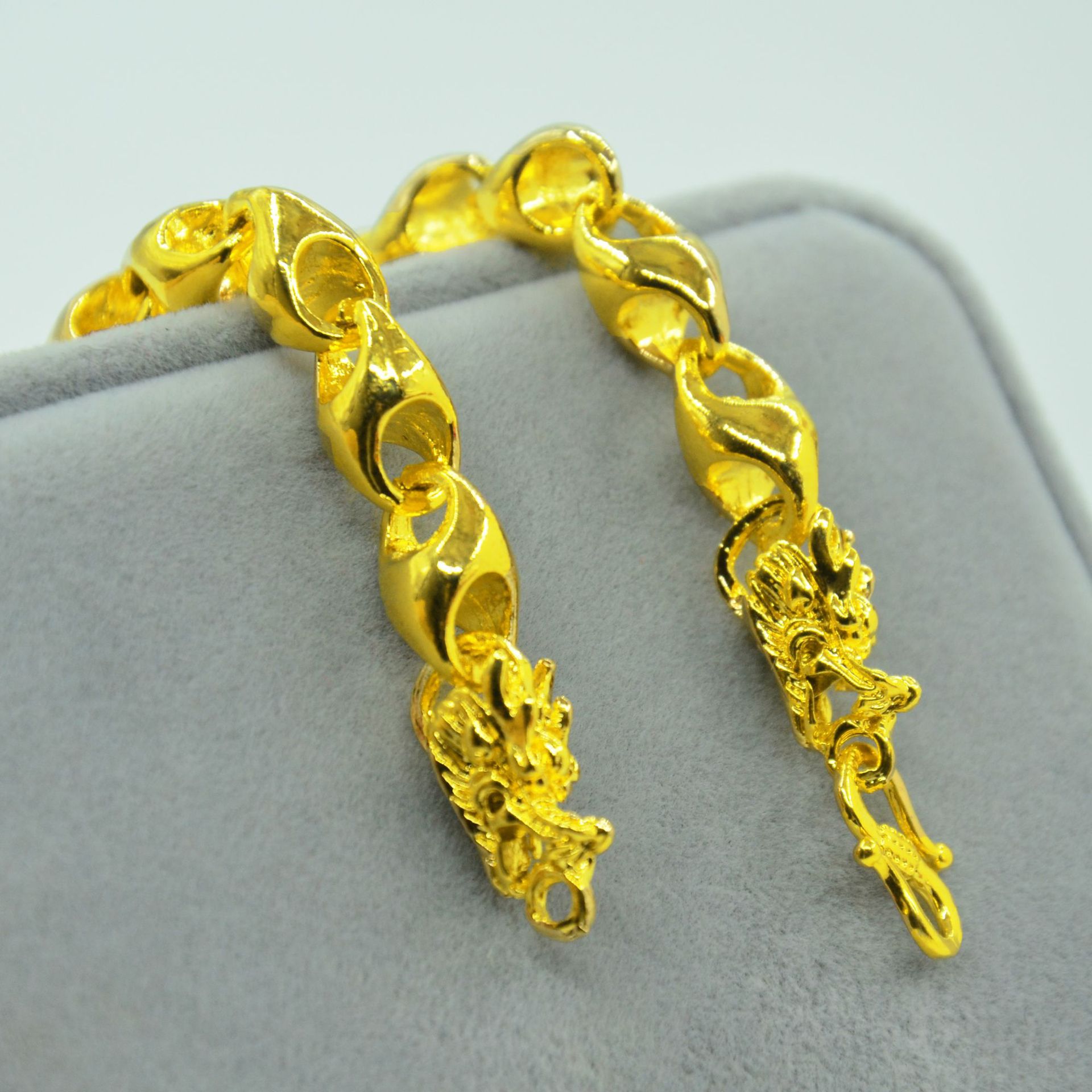 沙金龙头手链黄铜电镀24k真金手饰链子合金龙头手链