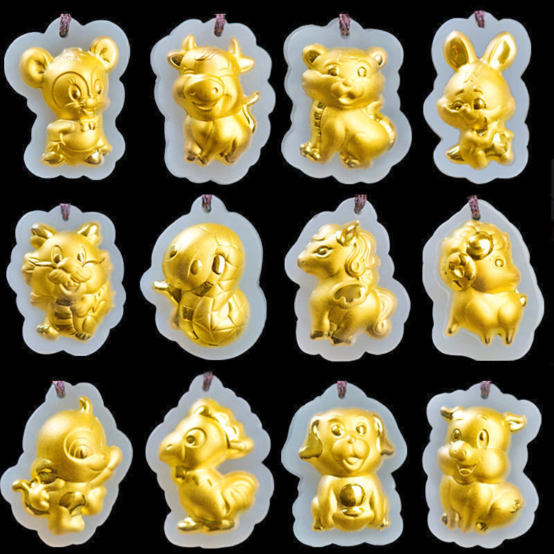 金镶玉批发3d硬金萌宠12十二生肖吊坠和田足金本命猪黄金项链代发