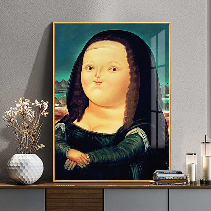 铝合金q胖版蒙娜丽莎的微笑装饰画搞笑玄关人物挂画酒店宾馆壁画