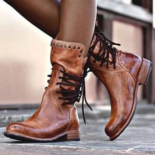 歐美外貿中筒靴女秋冬新品低跟方跟鉚釘中筒騎士靴女廠家批發