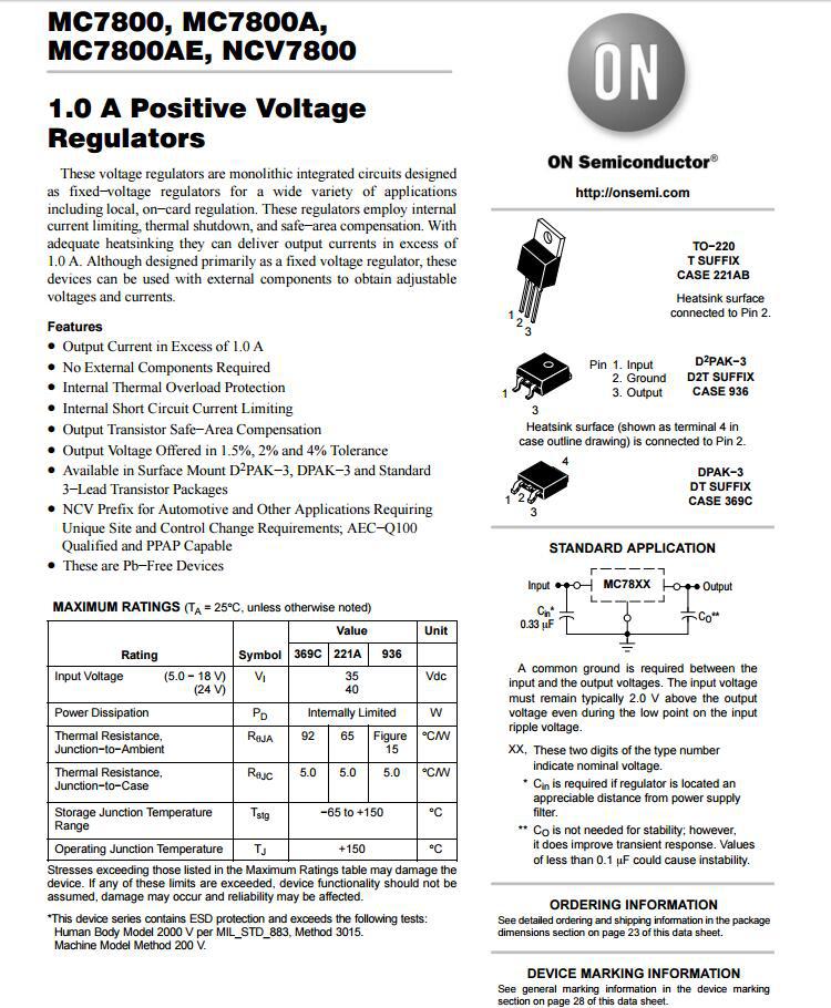 mc7805bdtrkg on安森美品牌 线性稳压芯片