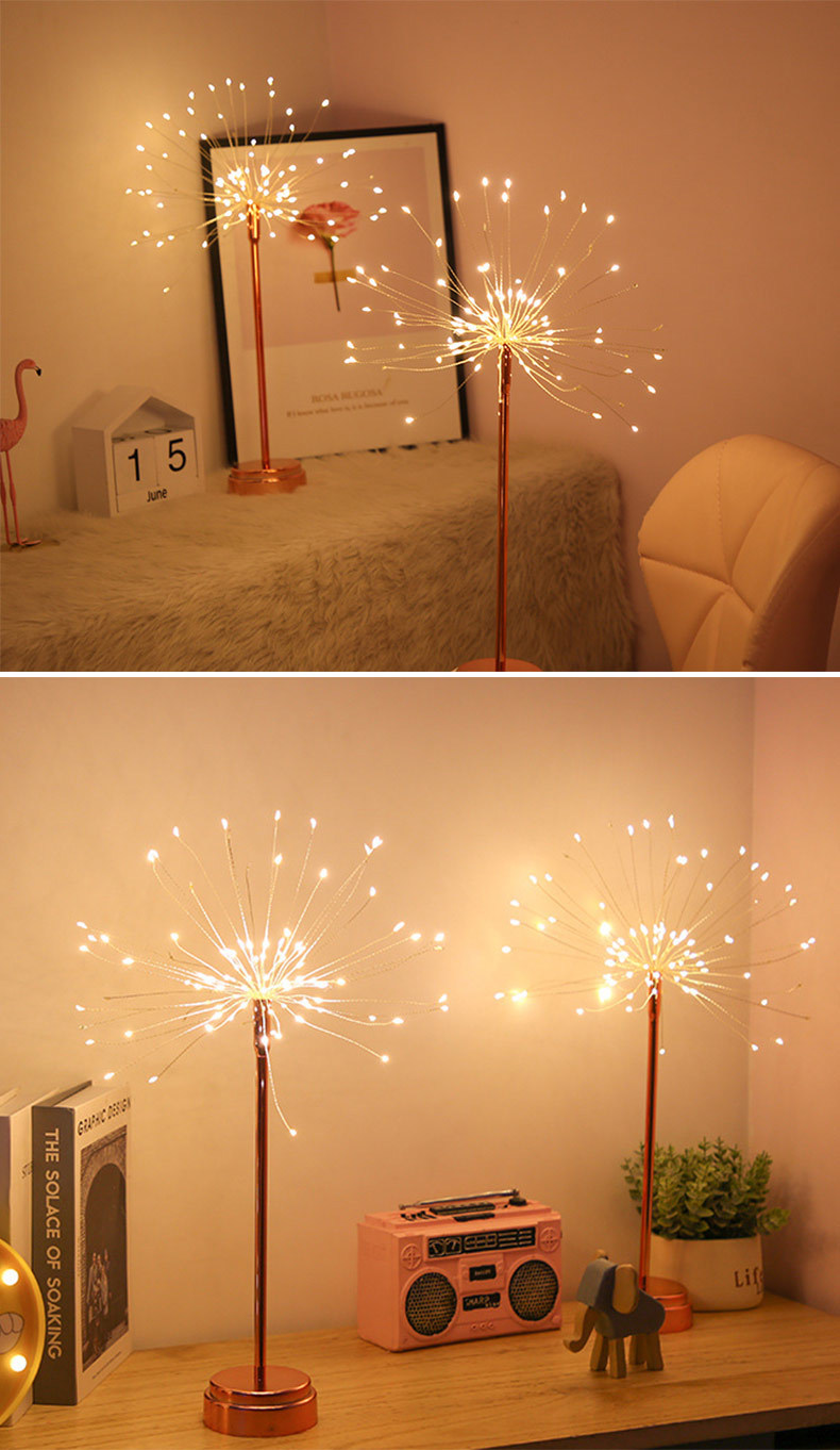 亚马逊爆款led烟花摆灯 室内外装饰led烟花铜线摆件电池台灯