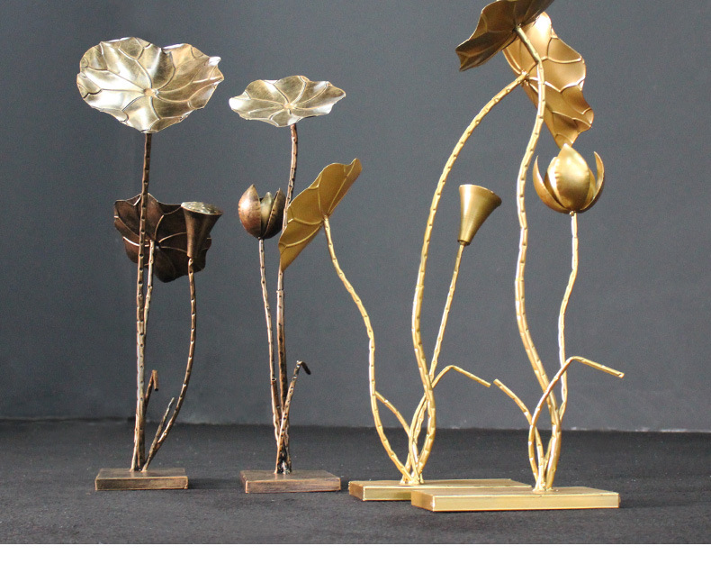 新款婚庆铁艺道具荷花摆件家居荷叶桌摆中式婚礼装饰道具客厅摆件