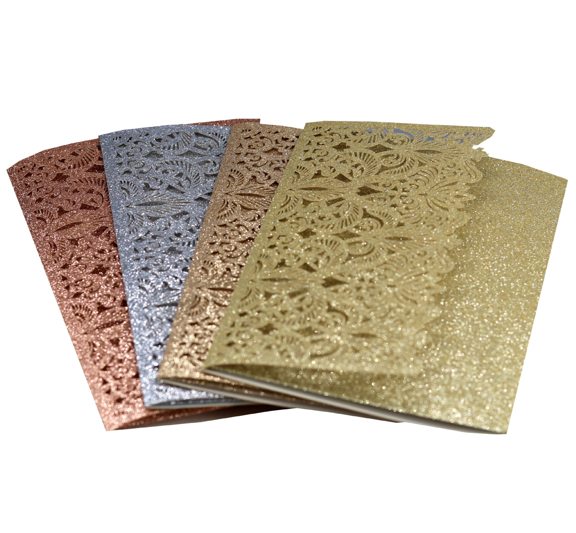 撒粉金葱纸 欧式 激光镂空贺卡 银色商务请柬 苹果金色邀请函定制