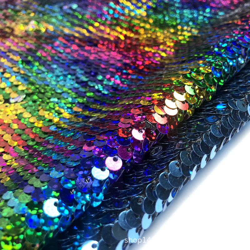 加密两面可翻鱼鳞亮片布料涂鸦网红背景墙正反双色亮珠片5mm翻片